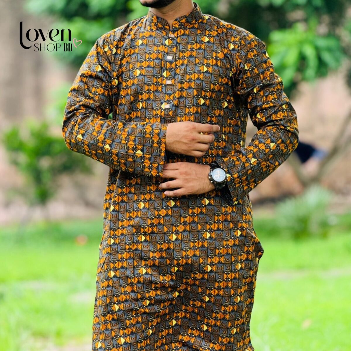 Amber Luxe Cotton Print Panjabi – Redefining Traditional Elegance (Copy) - Image 1